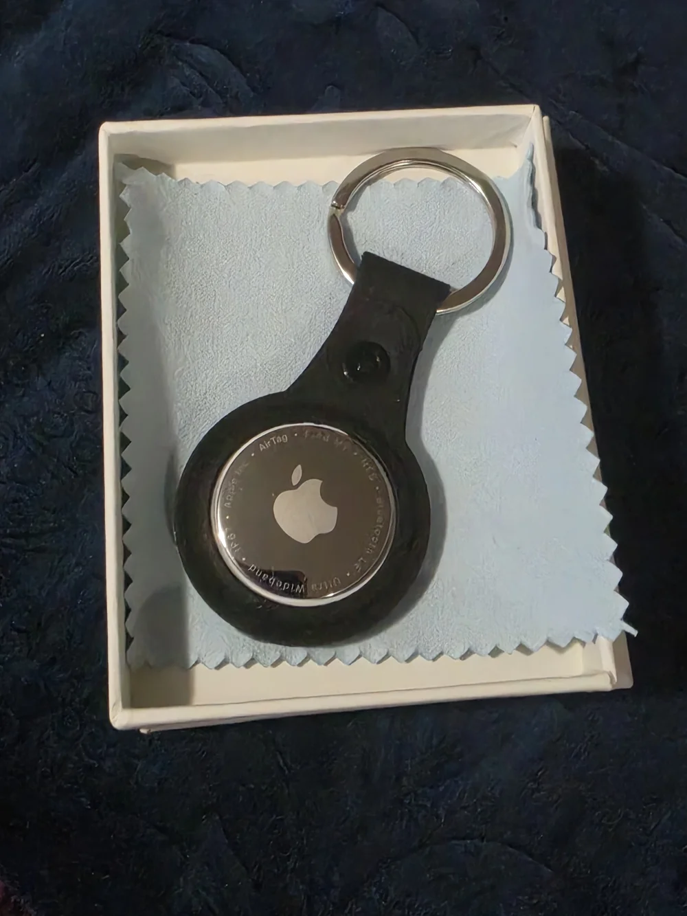 Apple AirTag with Black Keyring Leather Case and Silver Tag